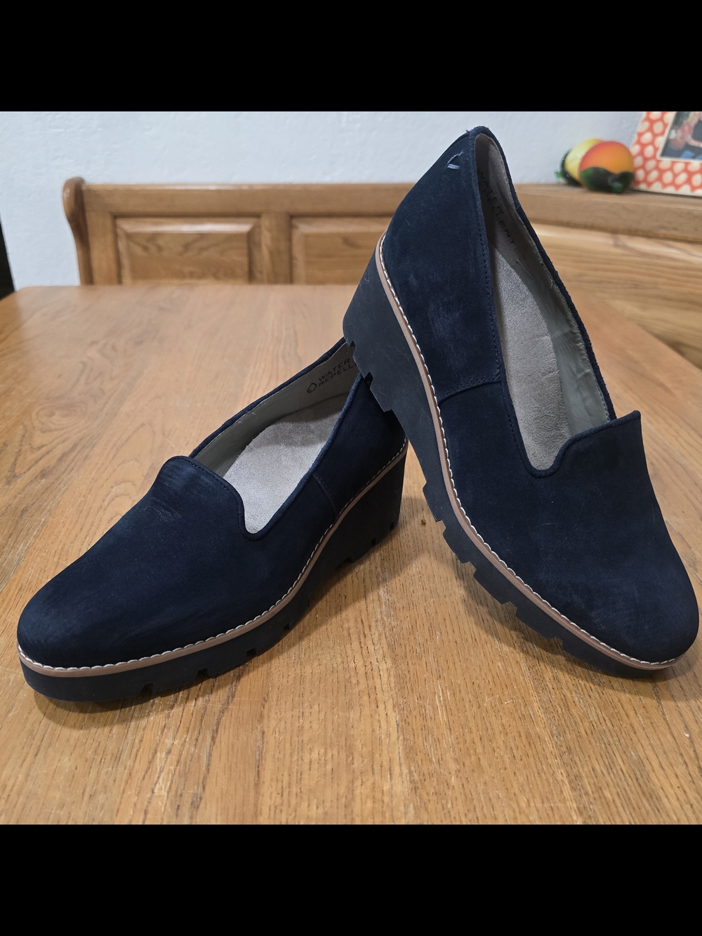 NWOT Vionic Willa Wedge Slip On Suede Navy Loafers with Lug Sole-Size 8.5